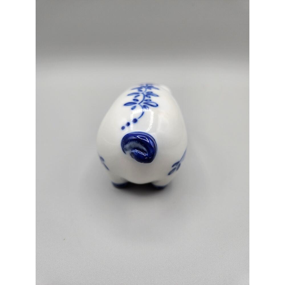 Blue And White Pig Figurine Open mouth Hand Painted Viana Do Castelo Portugal - Picture 4 of 9